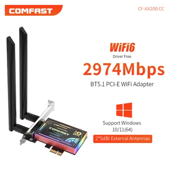 CF-AX200 CC 2974 Mbit/s WiFi 6 high Speed dual-band Wireless adapter PCI-E sa omni-directional antena sa visokim pojačanjem 2 * 5dBi Slika