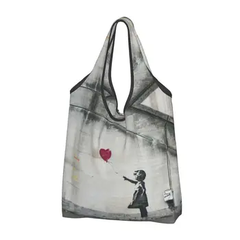 Torbe za kupovinu Banksy Balloon Girl, zabavna torba-тоут za kupce, velika prostrana handheld bag umjetnika ulični grafiti Slika