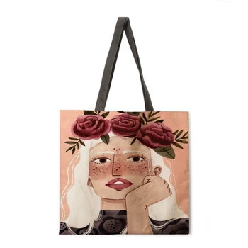 Umjetnička ilustracija lanena shopping bag ženska torba preko ramena sklopivi shopping bag funky plaža bag torbu Slika