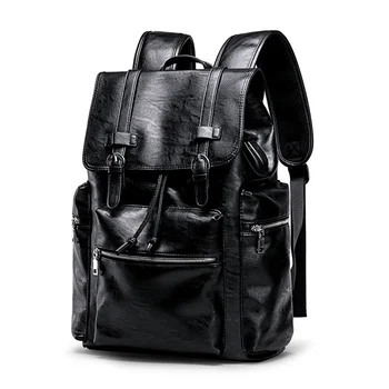 Prostran veliki kožni muški ruksak, višenamjenske ceste muška otklopni torba za računalo, funky crna školska torba za mlade Slika