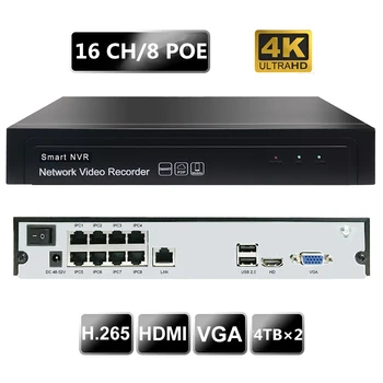 4K 8MP POE Mrežni Video rekorder na tvrdi disk s programima 16 IP Kamera 16 TB Propusnost 80 M H. 264/H. 265 Inteligentne Analize Onvif NVR Slika