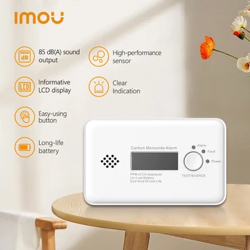 Intelektualno samostalan alarm o угарном plin IMOU, detektor CO u prostoriji sa zamjenu baterija, ljeto 85 db, informativne LCD zaslon Slika