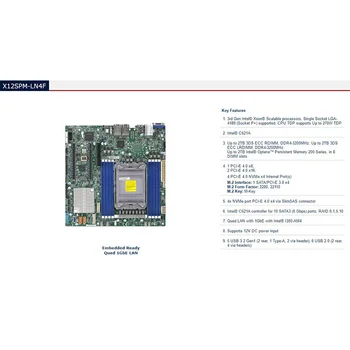 Za serverske matične ploče Supermicro microATX Priključak za LGA-4189 C621A DDR4-3200 Mhz Podržava 12 vdc Ulaz za napajanje X12SPM-LN4F Slika