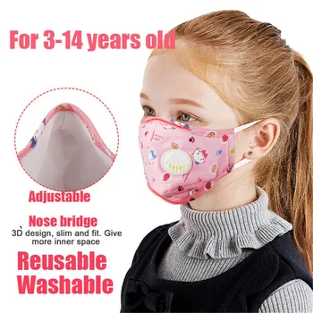 Za djecu, dječje reusable prati crtić maska za lice i usta PM2.5, zaštita od prašine i gripe, dječji respirator sa ventilom za disanje, debeli respirator s filtrom Slika