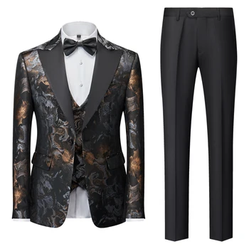 M-5XL (Blazer + Prsluk + Hlače) Muško odijelo Moderan Poslovno Elegantan Tanak Casual Gospodski Vjenčanje Formalni komplet od 3 predmeta, Jaknu Slika