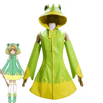 Anime Lopov kartice, žaba Sakura, kostime za косплея, zelenu haljinu od umjetne kože s obućom za odrasle i djecu Slika