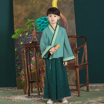 Hanfu/kineska tradicionalna odjeća za dječake, ogrtači za kupanje, top i hlače, odijela za djecu, dječji kostim vile, cosplay, narodna nošnja doba Tang HFT021 Slika