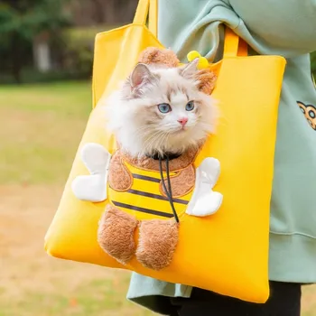 Torbe za nošenje mačke i pse, prijenosna torba za kućne ljubimce, холщовая torba na jedno rame, slatka torba za pčele, prozračna torba za male životinje Slika