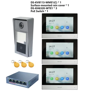 Originalni komplet видеодомофона HIKVISION KIS604 s podrškom za više jezika 802.3 af POE, uključujući DS-KV8113-WME1 (C) i DS-KH6320-WTE1 i PoE switch Slika