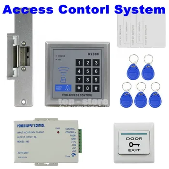 Gumb vrata zvona DIYSECUR RFID 125 khz čitač kontrole pristupa, sigurnost Kit + Električni vrata brava + napajanje K2000 Slika