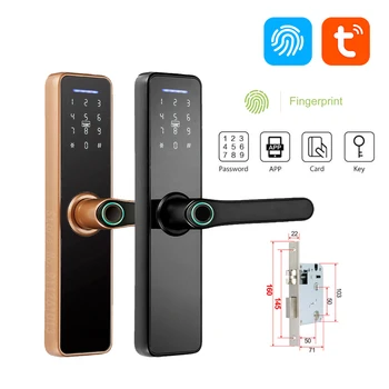 Biometrijska pametan brava na otisak prsta, ručka, lozinka, e-mail vrata dvorac, kartica, ključ, podrška sigurnosti doma Tuya Smart Life Slika