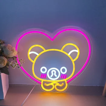Medvjed neonski znak Anime Crtani film led svjetla Home zidni art dekor za djecu, mlade Djevojke Spavaća soba Igraonica Znakovi Božićni domjenak Neon Slika