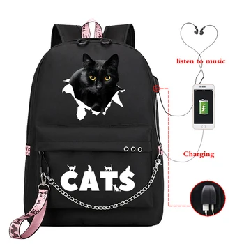 Školski ruksak za djevojke s likovima iz crtića, smiješno mačka, ruksak iz anime, холщовая torba za punjenje putem USB-a, veliki kapacitet, školska torba Kawaii, Mochila Feminina Slika