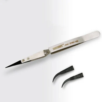 Precizne antistatički Pincete ESD-a od Nehrđajućeg Čelika s Zakrivljene i Direktnim Plastičnim Vrhom za popravak telefona BGA Work JM-T10-12 Slika
