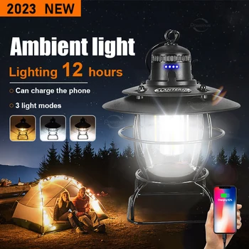 Svjetiljka za kampiranje, dva izvora svjetla, led reflektor, ugrađena litij baterija 18650, vodootporan punjiva USB lampa visoke snage Slika