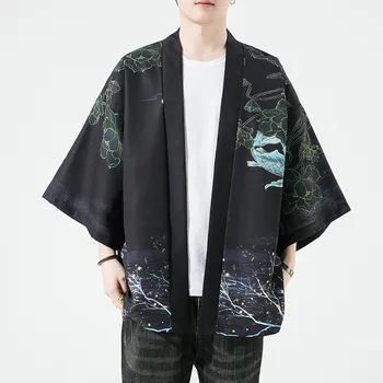 Kardigan s po cijeloj površini kimona, godina novi kineski stil, muška накидка od bambusovog lišća 