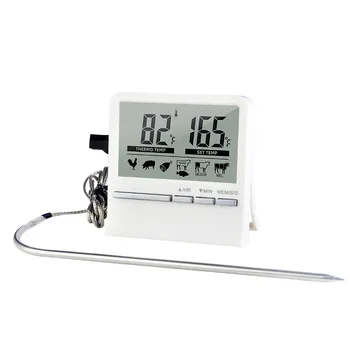 Digitalni termometar za roštilj, pećnica, mesa, kuhinje, mjerač temperature proizvoda za pecenje, funkcija timer sa senzorom od nehrđajućeg čelika Slika