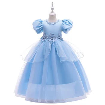 2023, Haljina princeze za djevojčice, dječje duga plava haljina s bujnim luk, odijelo za rođendan, svadbene zurke, dječje božićne odijevanje Slika
