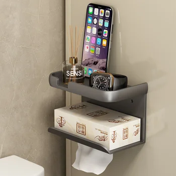 Crni držač za salvete Aluminijski držač za toaletni papir Zidni stalak za držanje pribora za kupaonice Mramorni zidni držač role tkiva Slika