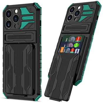 Šok-dokaz oklopnog torbica za telefon iPhone 14 13 12 11 Pro Max XS XR 7 8 Plus utor za kartice, postolje, držač, stražnji poklopac, Funda Slika