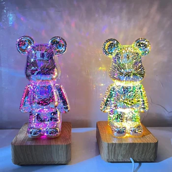 Soba s 7-zaslon u boji difuzno svjetlo, 3D skulptura medvjeda vatromet, led noćno svjetlo, dekoracija spavaće sobe, RGB projektor, romantičan poklon. Slika