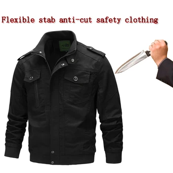 Muška jakna velike veličine sa zaštitom od posjekotina i udaraca, nevidljiva fleksibilna jakna s ovratnikom-stalak, funky zaštitna odjeća za policiju FBI Slika