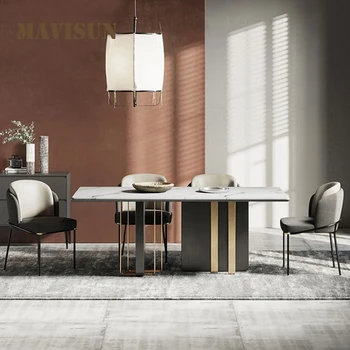 Stol i stolice s mramornim stolom vrh u skandinavskom stilu i stilu suite za blagovanje, moderan minimalistički kuće, pravokutnog je mali stan Slika
