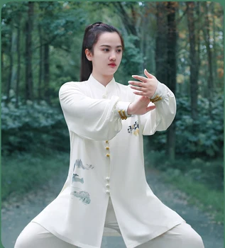 Haljina kung-fu, obrazac za borilačke vještine odjeća za wushu, odjeća za taiji, odjeća za žene i muškarce, unisex bijeli ispis, Kun Master 2023, novi stil Slika