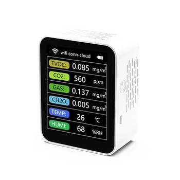 1 komplet Tuya Smart Wifi detektor CO2 Senzor TVOC mjerač temperature i vlažnosti plina CO2 CH2O, bijela Slika