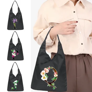 Debeli eko-najlon torba za kupovinu Velika torba-тоут ženske torbe s cvjetnim uzorkom i slovima višekratnu upotrebu Prijenosni preklopna torbica za supermarketa Sklopivi Slika