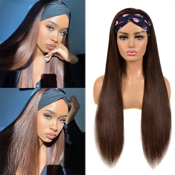 #4 Perika s dressing na glavu od ravne kose smeđe boje za crne žene, peruanski perike od ljudske kose boje brusnica, u potpunosti je napravljen strojno način Slika