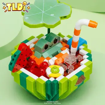 Crtani mikro-building blocks, dječje igračke, smiješno lubenica, prikupljene igre model, kokos plaža, mini figurica od opeke, dječji dar Slika