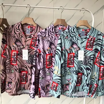 Odjeća vrhunske kvalitete, WACKO MARIA, havajski košulja s dugim rukavima i po cijeloj površini Tigar, muške i ženske ljetne majice Slika
