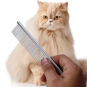 Mačja češalj za uklanjanje dlake kućnih ljubimaca od nehrđajućeg čelika, duge ravne češljevi za mačke, alate za čišćenje, četka za pse, oprema za njegu kućnih ljubimaca Slika