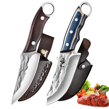Nož za rezanje mesa ručno kovanje 5Cr15Mov od nehrđajućeg čelika za kampiranje, ribolov, lov, rezanje voća, kuhinjski nož chef Slika