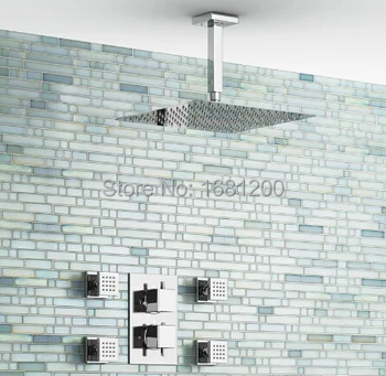 Termostatski tuš seta, 2-way kupaonica, tuš setovi skrivene instalacije, stropna montaža sa 4 mlaznicama Slika