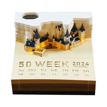 Omoshiroi Blok 3D Notepad 2024 Kalendar 3D Dvorac Howarts Led blok Za Bilješke blok za Bilješke 3D Uredski Pribor Božićni Poklon Slika