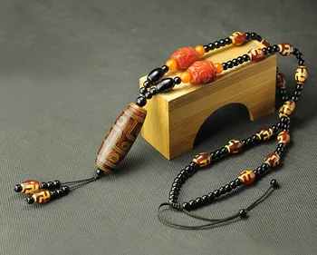 Rijedak prirodni tibetanski amulet od perli Ji s 9 očima, privjesak-amulet od perli sardu na poklon Slika