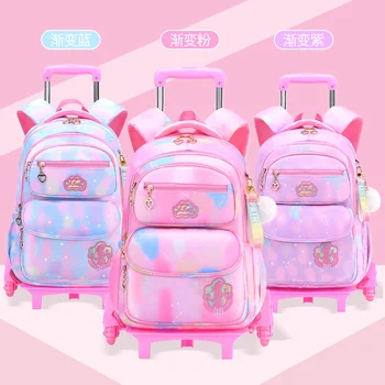 Školske torbe na kotačima za slatka djevojčice, dječje kolica za osnovne škole, ruksak, đačka, dječja torba za knjige, školska torba princeza, Mochila Infantil Slika