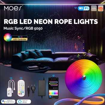 MOES Wifi Smart LED Neon Light Traka RGB Boja Led Traka je Lampa za osvjetljenje tv, Dekor za Kućne zabave Rad s Alexa Google Home EU Slika