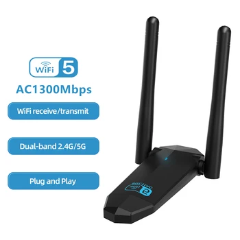 Wi-Fi je Bežična Mrežna Kartica, USB 3.0 1300 M 802.11 ac Mrežni Adapter AC1300 s okretnim Antenu za Prijenosna RAČUNALA Mini Wifi Ključ Slika