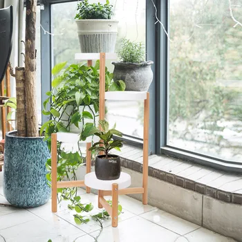 Stalak za biljke, visoki kutni držač za cvjetne posude u zatvorenom prostoru, 4-level bambus stalak za izložbe robe u skandinavskom stilu za dnevni boravak, spavaće sobe, balkona Slika