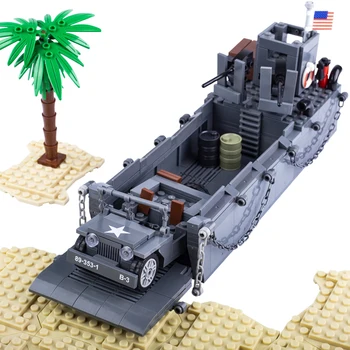 WW2 SAD LCM3 Amfibijski Brod Gradivni Blokovi Ratni Vojni Brod Model Vojnika Oružje Brod za Djecu Vojska Model Automobila Razvija Igračka Slika