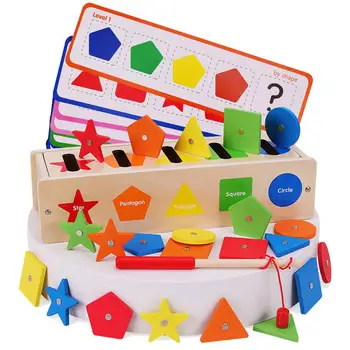 Dječje drvene igračke, blok za touch sortiranje, kutija za vježbe, oblik, odabir boje, kutija za klasifikaciju, edukativne igračke za prosvjetljenje Slika