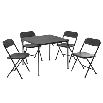 Set od 5 predmeta, stol za igranje karata od smole i četiri stolice, crna Slika