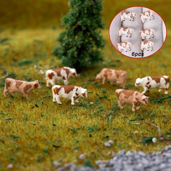 Minijaturni model krava/goveda u mjerilu N diorama uzgoj životinja za Diy, građevinski pijesak, stol, kompleta materijala za scenu 6 kom. Slika