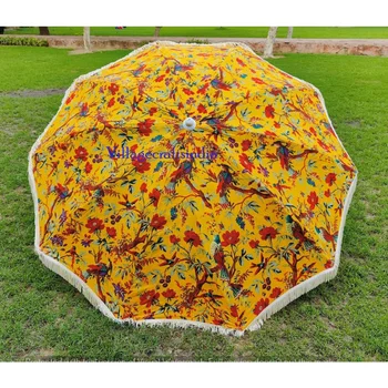 Lijep vrt kišobran sa po cijeloj površini ptice, na plaži /bazenu/vjenčanje suncobran, veliki kišobran za zaštitu od sunca, vanjski ukrasni žuta Slika