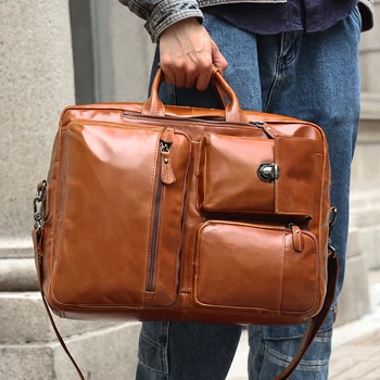Novi poslovni kožnu aktovku, muška torba, bogata muška torba preko ramena u retro stilu, 17-inčni računalni torba bičevati Slika
