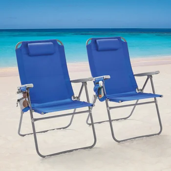 Ležaljka za plažu sa svoje preklopnom leđa, 4 položaja, 2 kutije, plava Slika