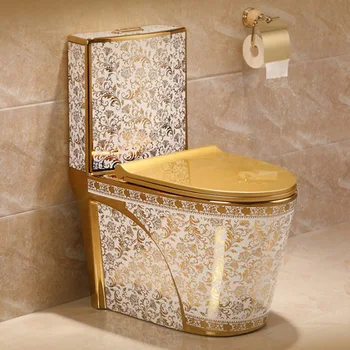Wc presvučena premazom od zlata, keramičke wc za kućanstvo kupaonica, proizvođači kvalitetnih wc-a, jednodijelni wc s ventilima Slika